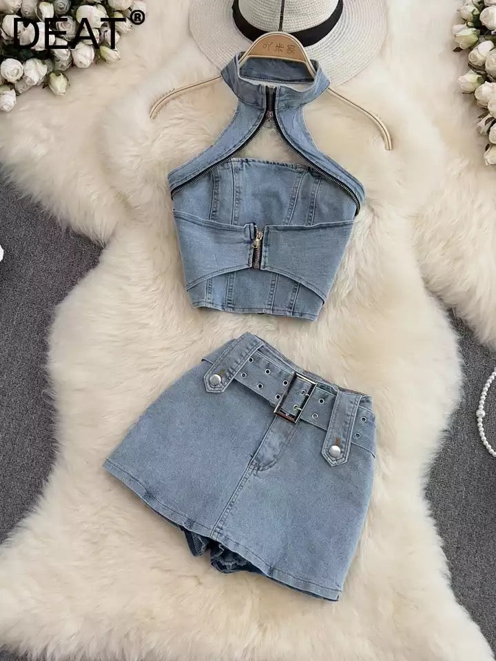 Scottie Denim Skirt Set