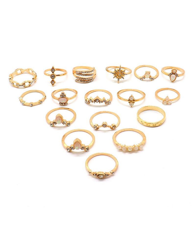 17PCS Studded & Beaded Decor Rings Set