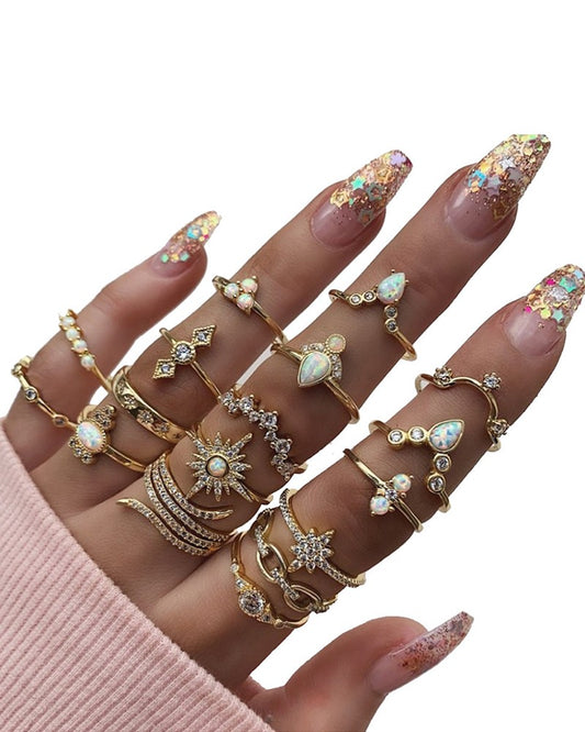 17PCS Studded & Beaded Decor Rings Set