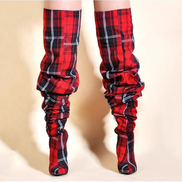 "Geek Meets Fashion" Plaid Thigh High Boot