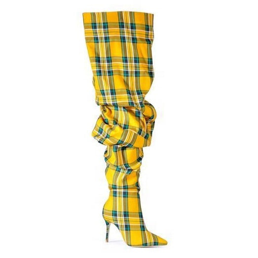 "Geek Meets Fashion" Plaid Thigh High Boot