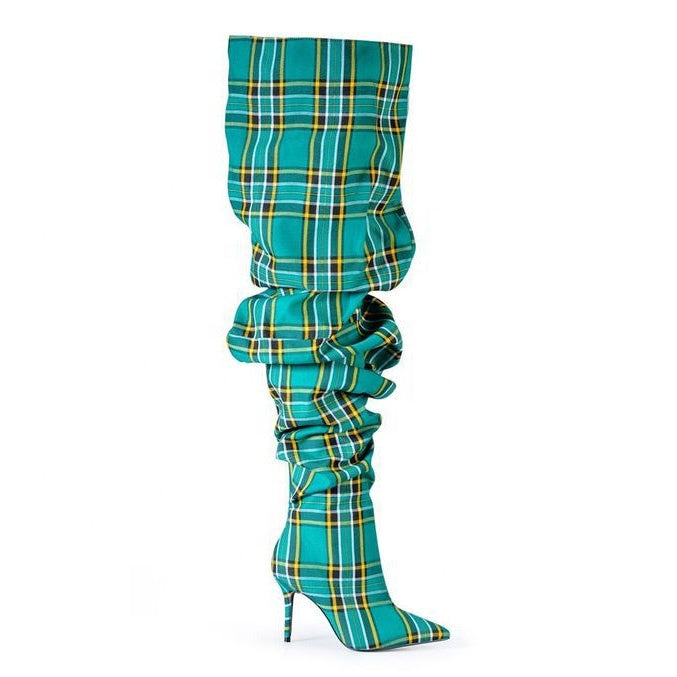 "Geek Meets Fashion" Plaid Thigh High Boot